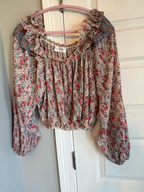 Floral Ruffle Long-Sleeve Peasant Top